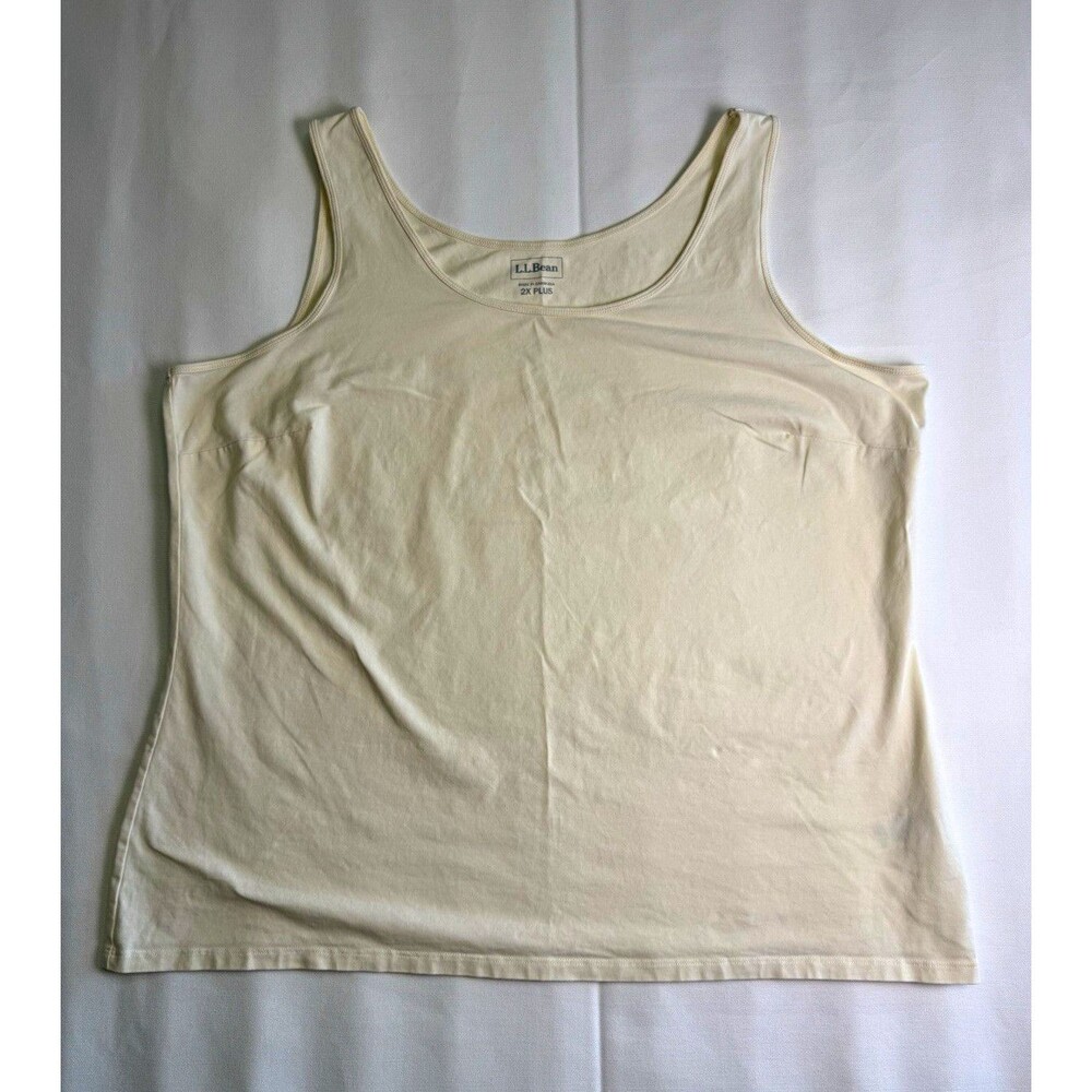 L.L.Bean Women's Plus 2XL Beige Solid Scoop Neck Sleeveless Knit Stretch Tank